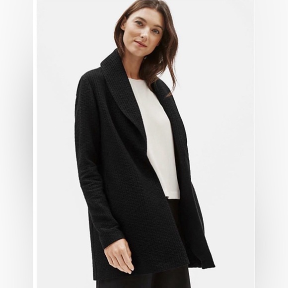 Eileen Fisher Sweaters - Eileen Fisher Cotton Tencel St Basket Shawl Black Open Front Cardigan Jacket